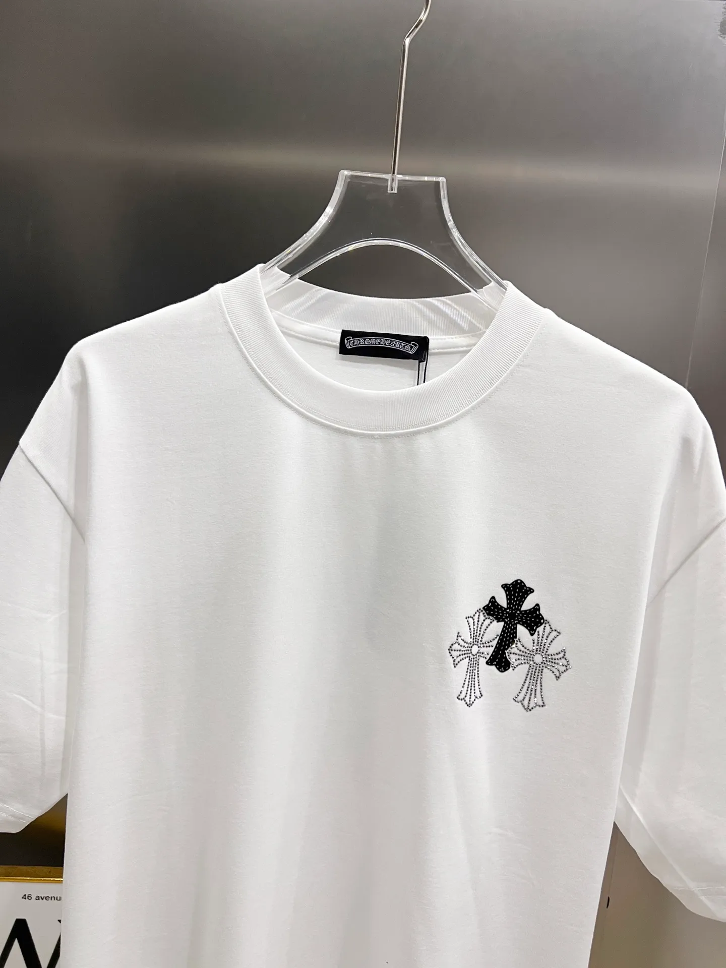 🅿️190 CH Crowe 2025 autumn and winter new short-sleeved T-shirt, cross foam technology + Middle Eastern Australian diamond design technology, the real thing is great🔥Same style for men and women, loose version, size S M L XL XXL five sizes black white